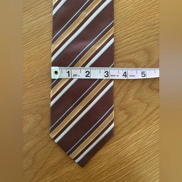 Hugo Boss Necktie Striped Silk 3.25” Made In Italy Brown Blue - Picture 3 of 6